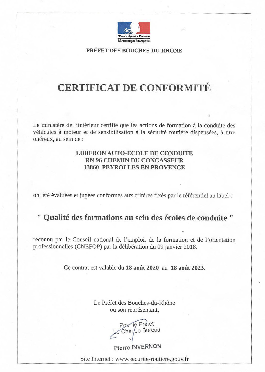 Label Qualité - LEC LUBERON École de conduite à Peyrolles