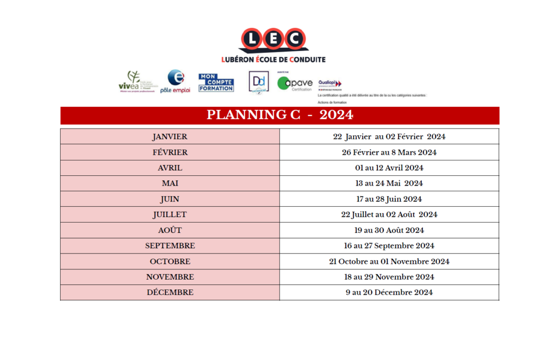 Planning Permis C – 2024
