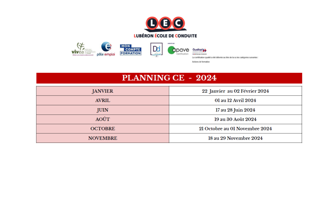 Planning Permis CE – 2024