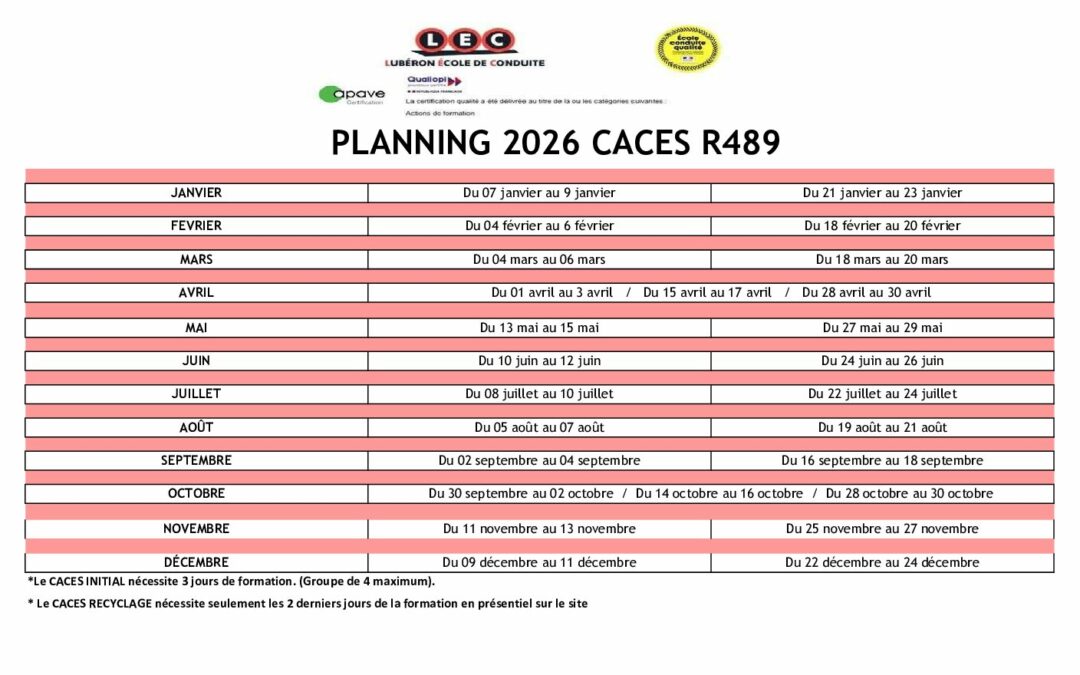 Planning CACES R 489