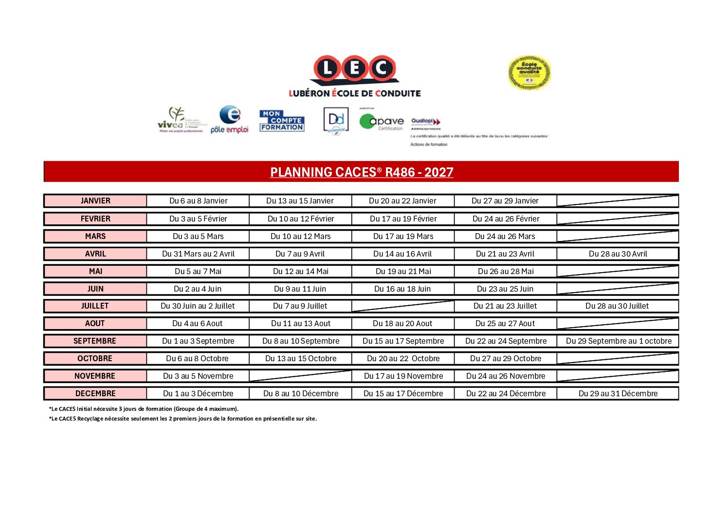 PLANNING 2027 CACES R486